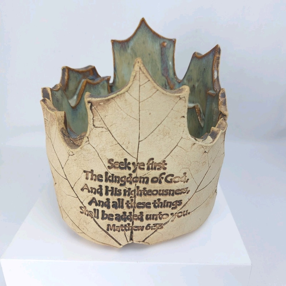Vintage Ragan Studio Pottery Overlapping Leaf Bowl 4.5"x5" Signed Ragan 2007